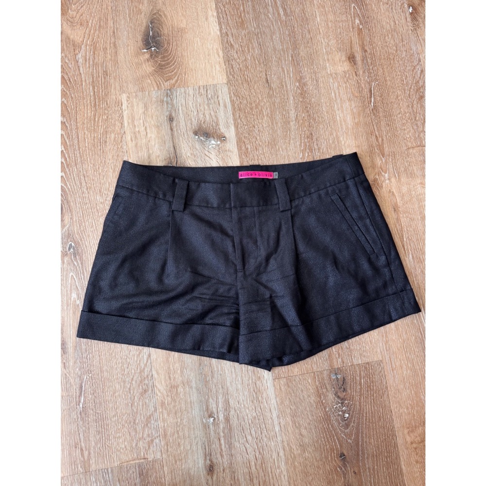 Alice + Olivia‎ Black Shimmer Wool Blend Cuffed Shorts S
